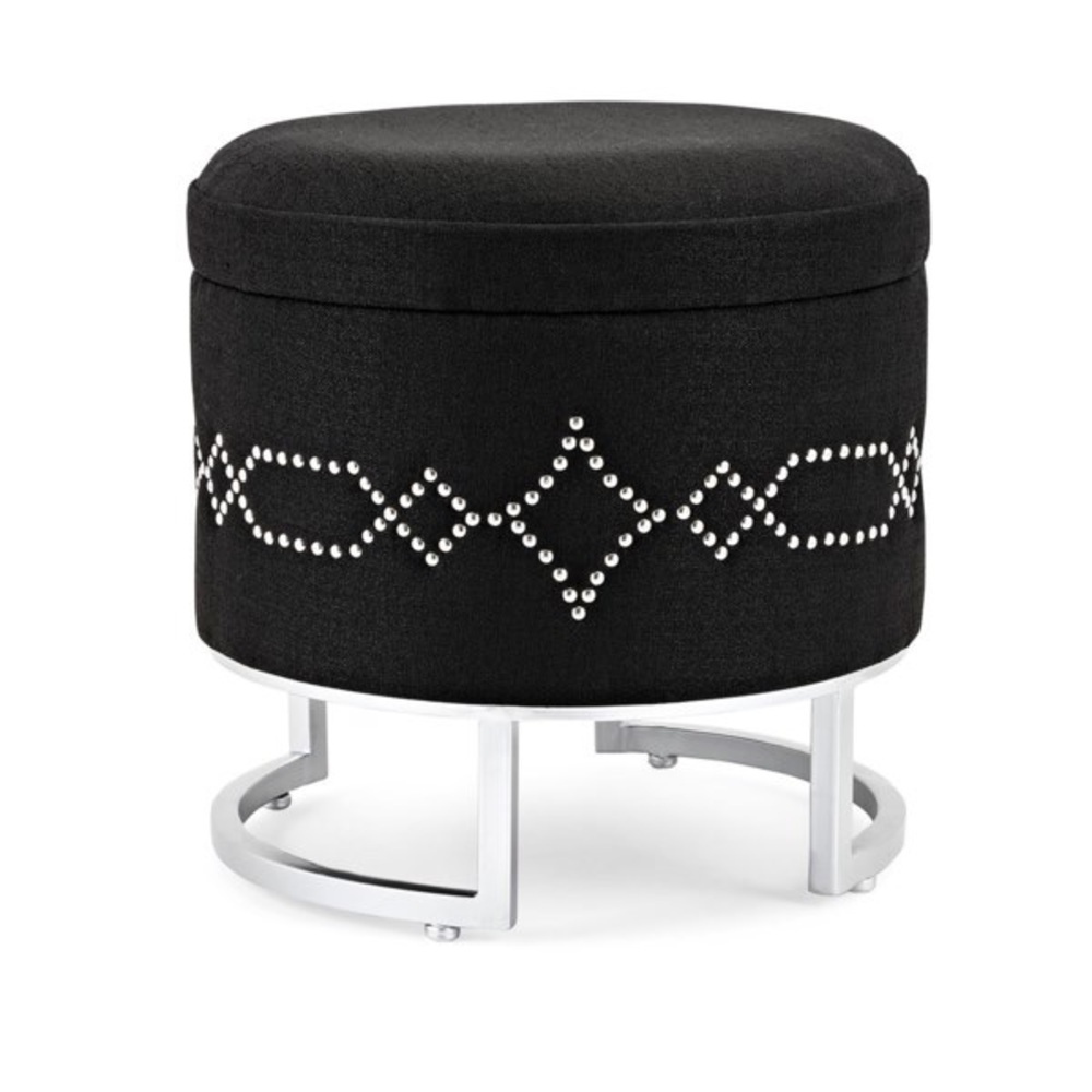 GORGEOUS NEW STORAGE OTTOMAN BLACK W/SILVER